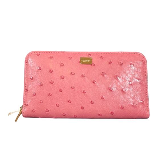 Dolce & Gabbana Pink Ostrich Leather Continental Full Zip Around Wallet - Picture 1 of 9